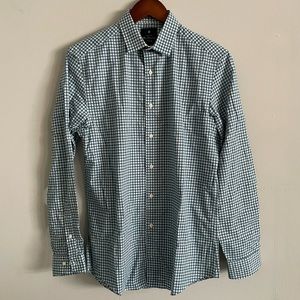Ben Sherman Tailoring Stretch 14 1/2 neck, 32-33 sleeve teal/white gingham shirt